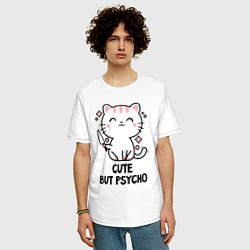 Футболка оверсайз мужская Cute but psycho - cat, цвет: белый — фото 2