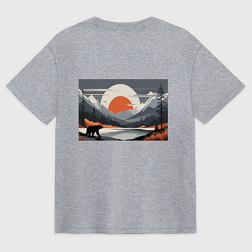 Мужская футболка оверсайз Горы медведь геометрия / Меланж – фото 2