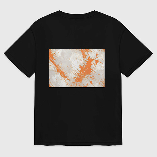 Мужская футболка оверсайз Оранжевая краска на белом / Черный – фото 2