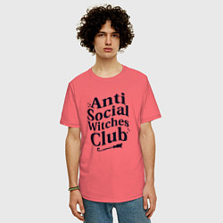 Футболка оверсайз мужская Anti social witches club, цвет: коралловый — фото 2