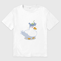 Футболка оверсайз мужская Милая уточка гусь с цветочком на голове, цвет: белый