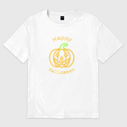 Футболка оверсайз мужская Счастливого Хэллоуина неоновая тыква, цвет: белый