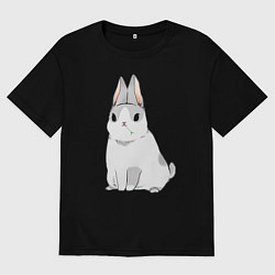 Футболка оверсайз мужская Кролик жует траву, цвет: черный