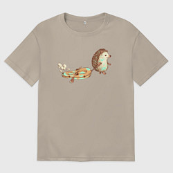 Футболка оверсайз мужская Ежик со спущенной лодкой, цвет: миндальный