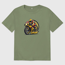 Футболка оверсайз мужская Гонщик на гоночном мотоцикле, цвет: авокадо