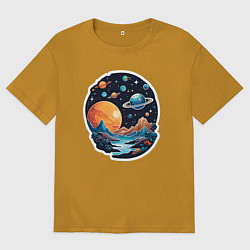 Футболка оверсайз мужская Далеко в космосе планеты, цвет: горчичный