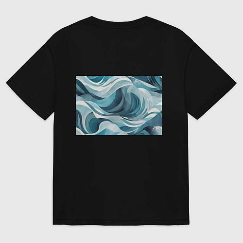 Мужская футболка оверсайз Океан абстракция волны / Черный – фото 2