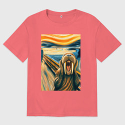 Футболка оверсайз мужская Морж кричит на картине Эдварда Мунка - мем искусст, цвет: коралловый