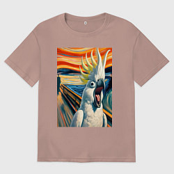 Футболка оверсайз мужская Попугай какаду кричит на картине Эдварда Мунка - м, цвет: пыльно-розовый