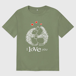 Футболка оверсайз мужская Милые влюбленные ёжики, цвет: авокадо