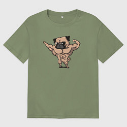 Футболка оверсайз мужская Мопс качок, цвет: авокадо