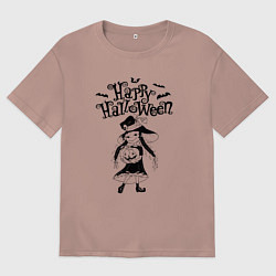 Футболка оверсайз мужская Хэллоуин - девочка с тыквой, цвет: пыльно-розовый