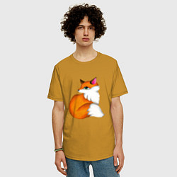 Футболка оверсайз мужская Лисичка на чиле, цвет: горчичный — фото 2
