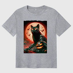 Футболка оверсайз мужская Стимпанк кот в очках - нейроарт, цвет: меланж