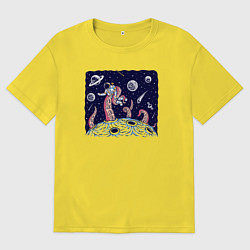 Футболка оверсайз мужская Схватка с осьминогом в космосе, цвет: желтый