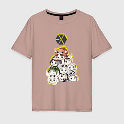 Футболка оверсайз мужская Exo в виде милых зверушек, цвет: пыльно-розовый