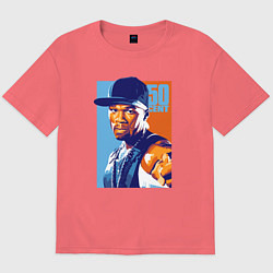 Футболка оверсайз мужская 50 cent rapper, цвет: коралловый
