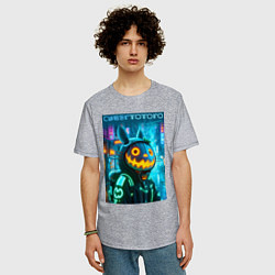 Футболка оверсайз мужская Totoro with a pumpkin head - halloween fantasy, цвет: меланж — фото 2