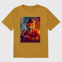 Мужская футболка оверсайз Крутой рыжий кот - крёстный отец мяуфии