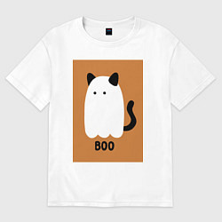Футболка оверсайз мужская Котик-призрак на хэллоуин, цвет: белый