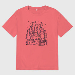 Футболка оверсайз мужская Олень в ночном лесу, цвет: коралловый