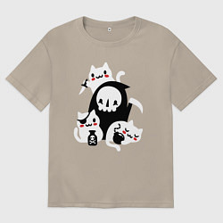 Футболка оверсайз мужская Котики на Хэллоуин, цвет: миндальный