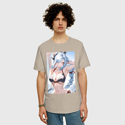 Футболка оверсайз мужская Геншин Шэнь Хэ купальник, цвет: миндальный — фото 2