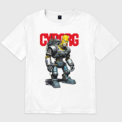Футболка оверсайз мужская Cyborg Homer Simpson - ai art fantasy, цвет: белый