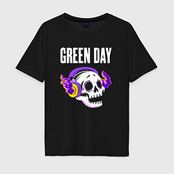 Футболка оверсайз мужская Green Day - неоновый череп, цвет: черный