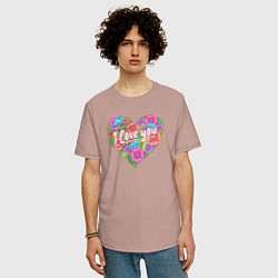 Футболка оверсайз мужская Love flowers, цвет: пыльно-розовый — фото 2