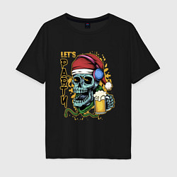 Футболка оверсайз мужская Skull Santa, цвет: черный