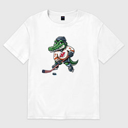 Футболка оверсайз мужская Crocodile is the forward of the New Jersey devils, цвет: белый
