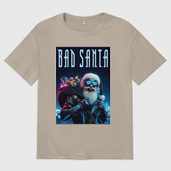 Футболка оверсайз мужская Плохой Санта Клаус с мешком подарков, цвет: миндальный