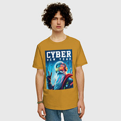 Футболка оверсайз мужская Cyber new year - Santa Claus, цвет: горчичный — фото 2