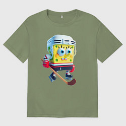 Футболка оверсайз мужская Губка Боб хоккейный нападающий - нейроарт, цвет: авокадо