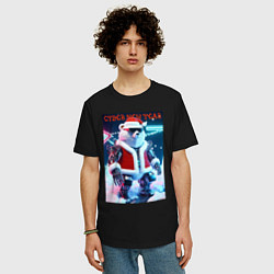 Футболка оверсайз мужская Cyber new year - polar bear, цвет: черный — фото 2