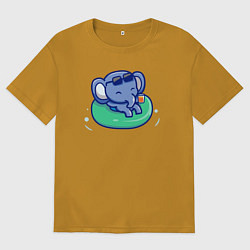 Футболка оверсайз мужская Слоник в бассейн, цвет: горчичный