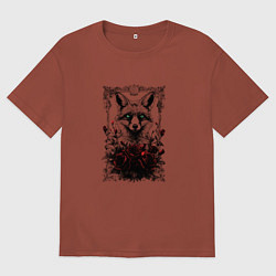 Футболка оверсайз мужская Лис с красными розами, цвет: кирпичный