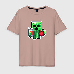 Футболка оверсайз мужская Minecraft крипер с маком, цвет: пыльно-розовый