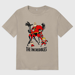 Футболка оверсайз мужская Суперсемейка персонажи, цвет: миндальный