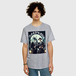 Футболка оверсайз мужская Гангстеры Морти и Рик - портрет на фоне луны, цвет: меланж — фото 2