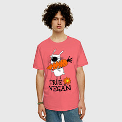 Футболка оверсайз мужская True vegan (истинный веган), цвет: коралловый — фото 2