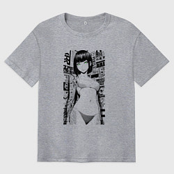 Футболка оверсайз мужская Зеленоглазая девушка с татуировками, цвет: меланж