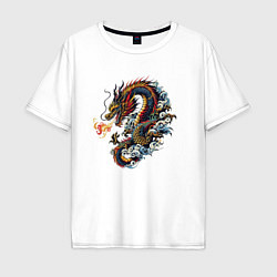 Футболка оверсайз мужская Japanese dragon - engraving, цвет: белый
