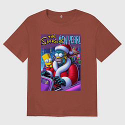 Футболка оверсайз мужская Кибер Гомер Симпсон с сыном за рулём автомобиля, цвет: кирпичный