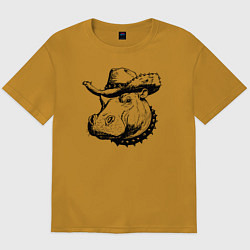 Футболка оверсайз мужская Бегемот ковбой, цвет: горчичный