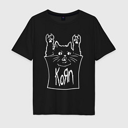 Футболка оверсайз мужская KoЯn - cat rock, цвет: черный
