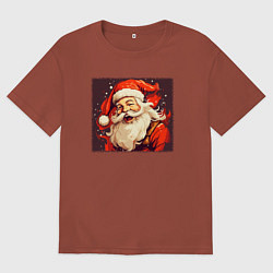 Футболка оверсайз мужская Дед Мороз весёло улыбается, цвет: кирпичный