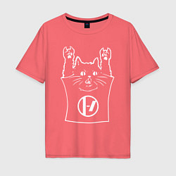 Футболка оверсайз мужская Twenty one pilots - cat rock, цвет: коралловый