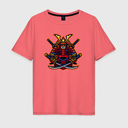 Футболка оверсайз мужская Angry samurai, цвет: коралловый